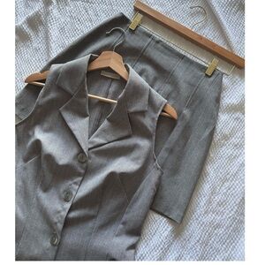 Y2K Tailored Grey Pinstripe Mini Skirt & Vest Suit